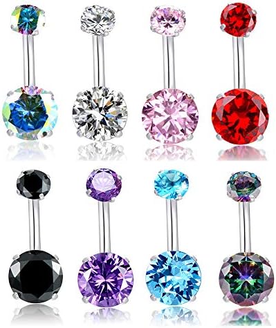 14G Belly Button Rings Surgical Stainless Steel Round Cubic Zirconia Navel