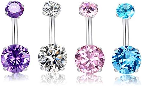 14G Belly Button Rings Surgical Stainless Steel Round Cubic Zirconia Navel