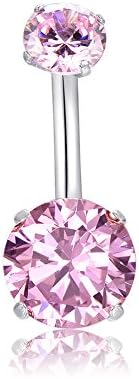 14G Belly Button Rings Surgical Stainless Steel Round Cubic Zirconia Navel