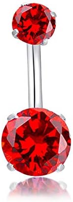 14G Belly Button Rings Surgical Stainless Steel Round Cubic Zirconia Navel