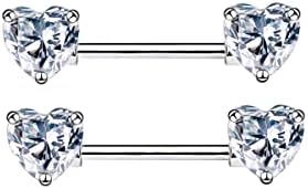 14G Dainty CZ Love Heart Nipple Rings Tongue Ring Surgical Steel