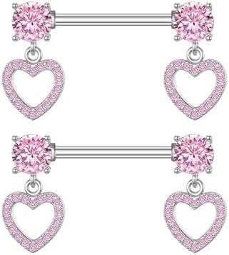 14G Dainty CZ Love Heart Nipple Rings Tongue Ring Surgical Steel