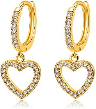 14K Gold Plated CZ Crystal Cute Heart Love Dangle Drop Cartilage