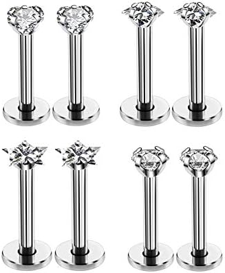 16G Love/Star/Square/Round Shape Clear CZ Labret Monroe Lip Ring Tragus Nail