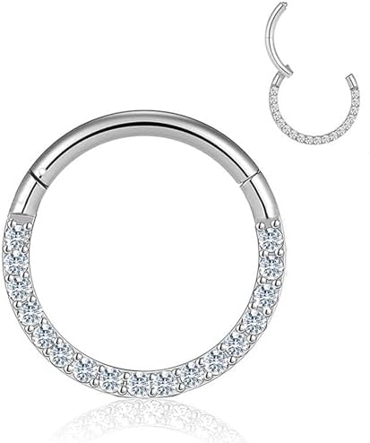 16G Nose Hoop Ring Septum Ring Clear CZ Daith Earring Surgical
