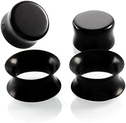 2 Pairs Black Natural Obsidian Stone/Ultra-Thin Silicone Ear Gauges Plugs Tunnels