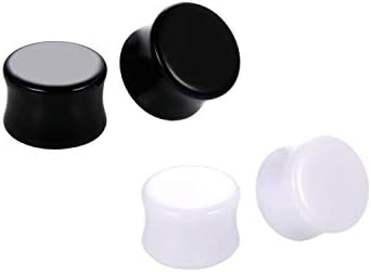 2 Pairs White/Black Acrylic Ear Plugs Flesh Tunnels Double Flared Expander