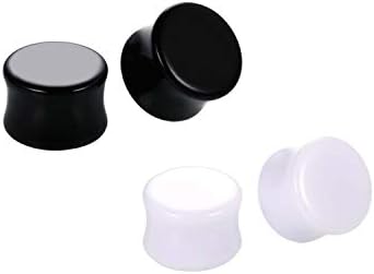 2 Pairs White/Black Solid Acrylic Ear Plugs Flesh Tunnels Double Flared