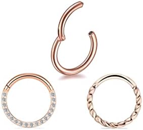 3Pcs 16G 8mm 10mm Hinged Clicker Segment CZ Twisted Clicker Nose