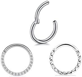 3Pcs 16G 8mm 10mm Hinged Clicker Segment CZ Twisted Clicker Nose