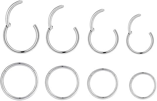 4Pairs 18G Surgical Steel Hinged Clicker Segment Nose Rings Hoop Helix