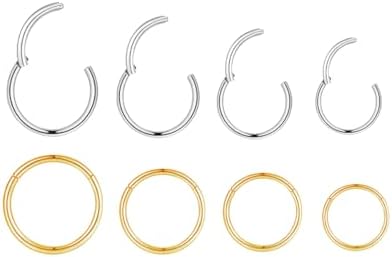 4Pairs/Pcs 18G Surgical Steel Hinged Clicker Segment Nose Rings Hoop Helix