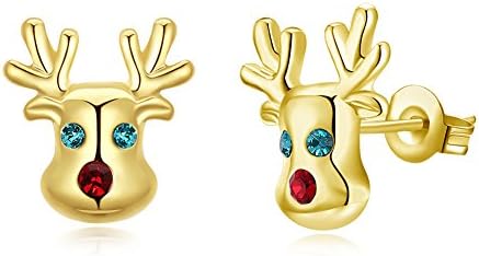 Hypoallergenic Stud Earrings 14K Cute Small Animal Christmas CZ Reindeer Studs
