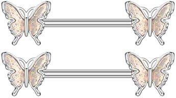 Opal Butterfly Nipple Rings 14G Nipple Piercing Jewelry Stainless Steel Nipple